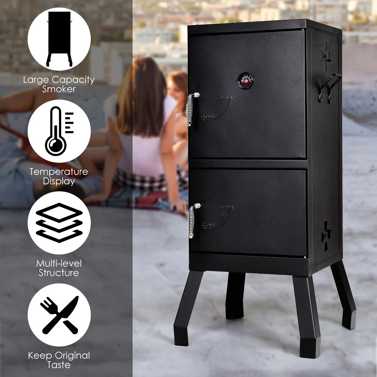 Vertical Charcoal Smoker BBQ Grill with Temperature Gauge M523