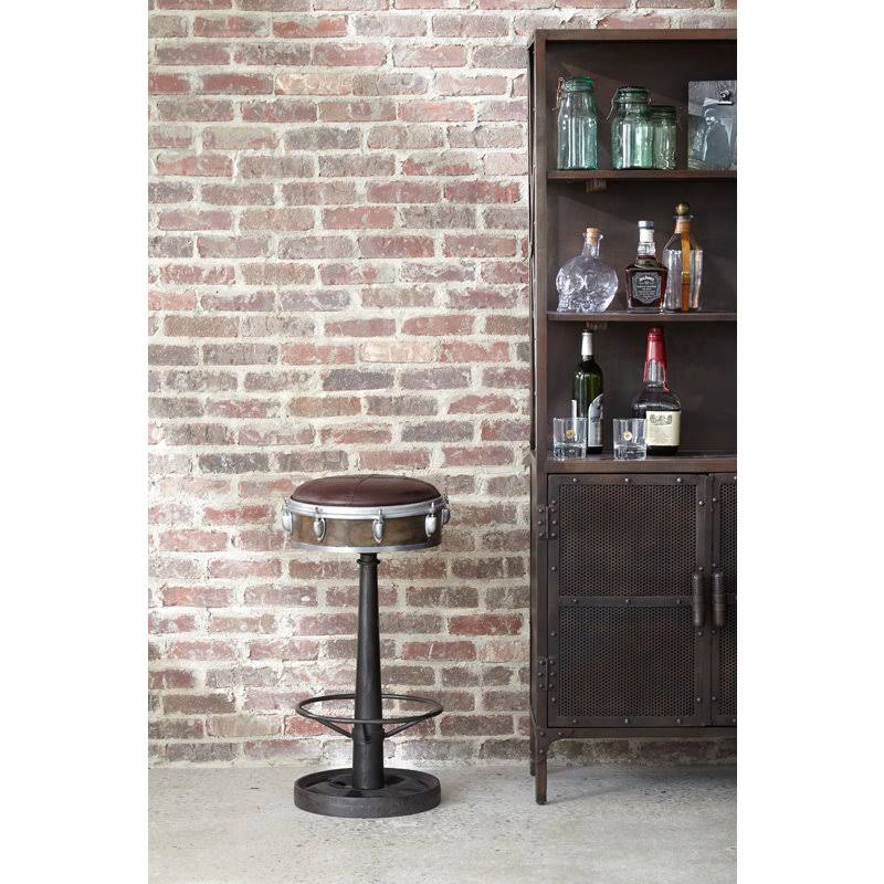 Cast Iron Framed Leather Bar Stool Brown / Brass F17345