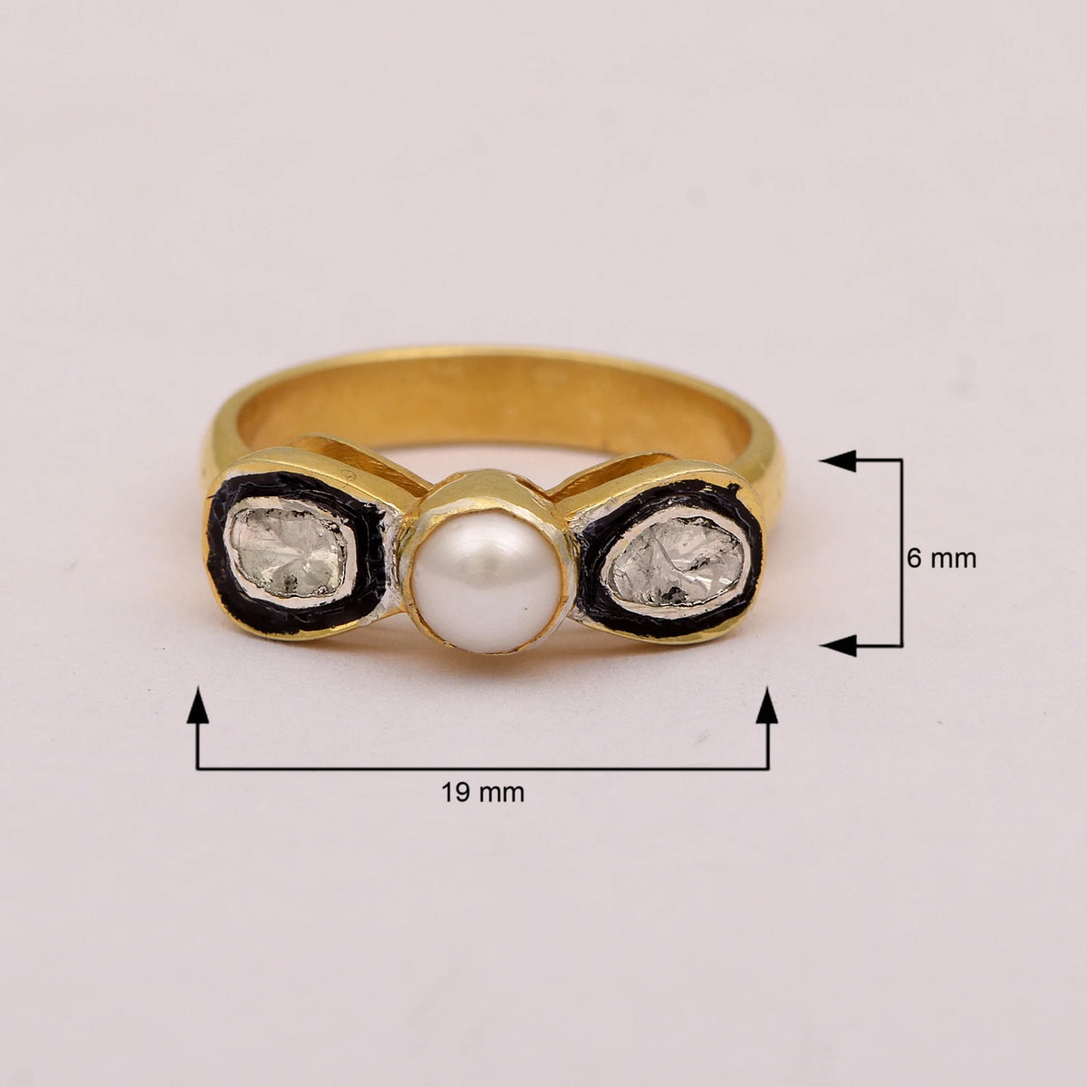 0.50 CTW Diamond Polki Ring 925 Sterling Silver with Black Enamel N871074