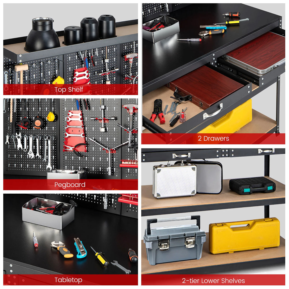 48'' Workbench with Peg Board Hook Kit & Drawers V8807