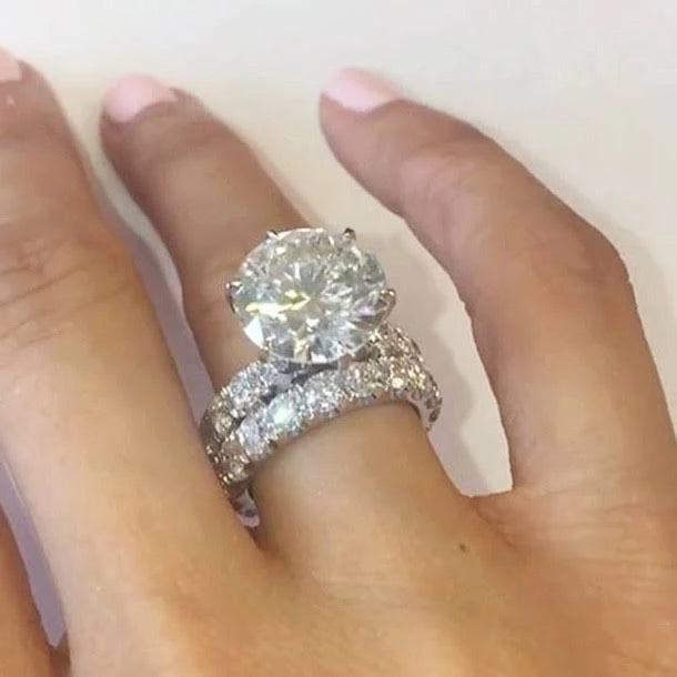 Round Cut 14.5 Carat White Sapphire Sterling Silver Bridal Sets H487275