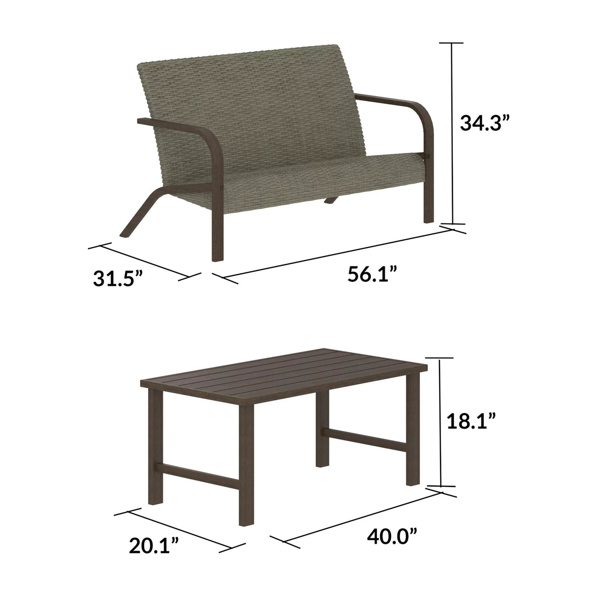 Warm Gray Patio Furniture Set Loveseat and Coffee Table M165498