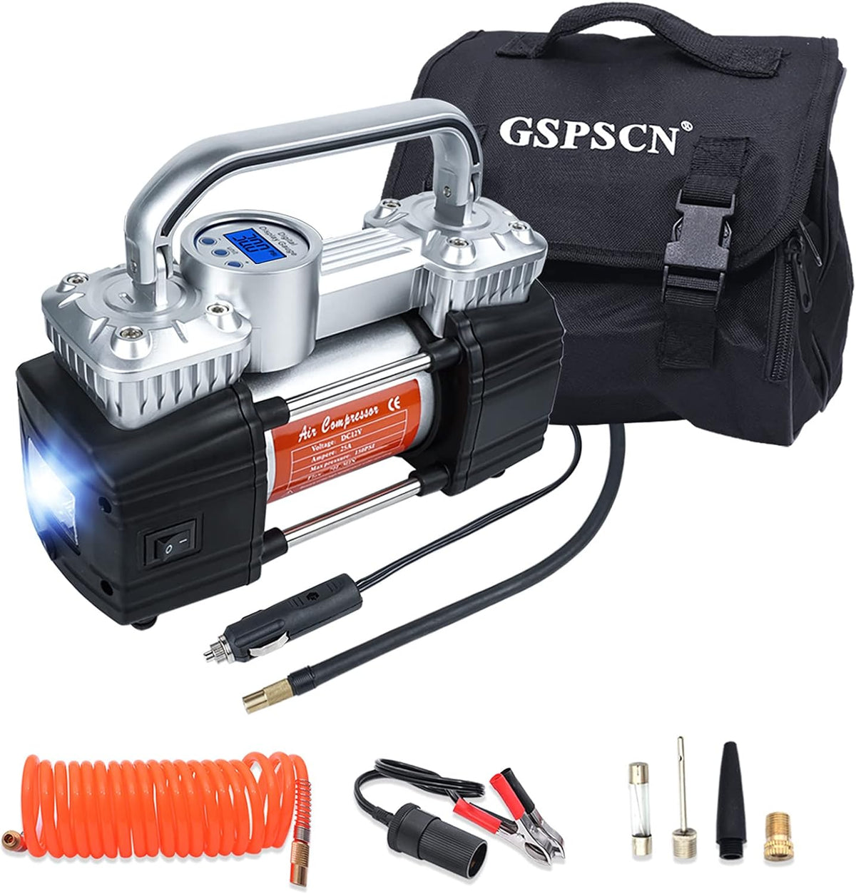 Portable Digital Car Tire Inflator 150Psi Auto Shut-Off Heavy Duty Double Cylinders 12V Air Compressor Pump with LED Light Y313