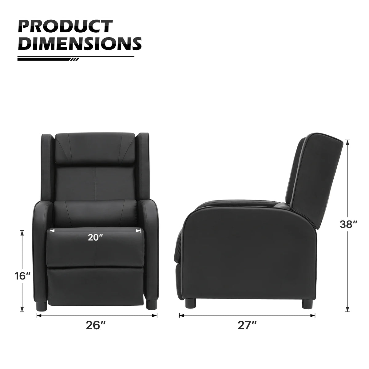 Black PU Leather Adjustable Reclining Gaming Chair with Footrest N252606