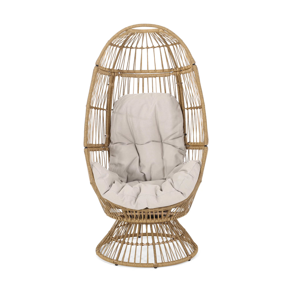 Light Brown Wicker Swivel Egg Chair with Cushion M185
