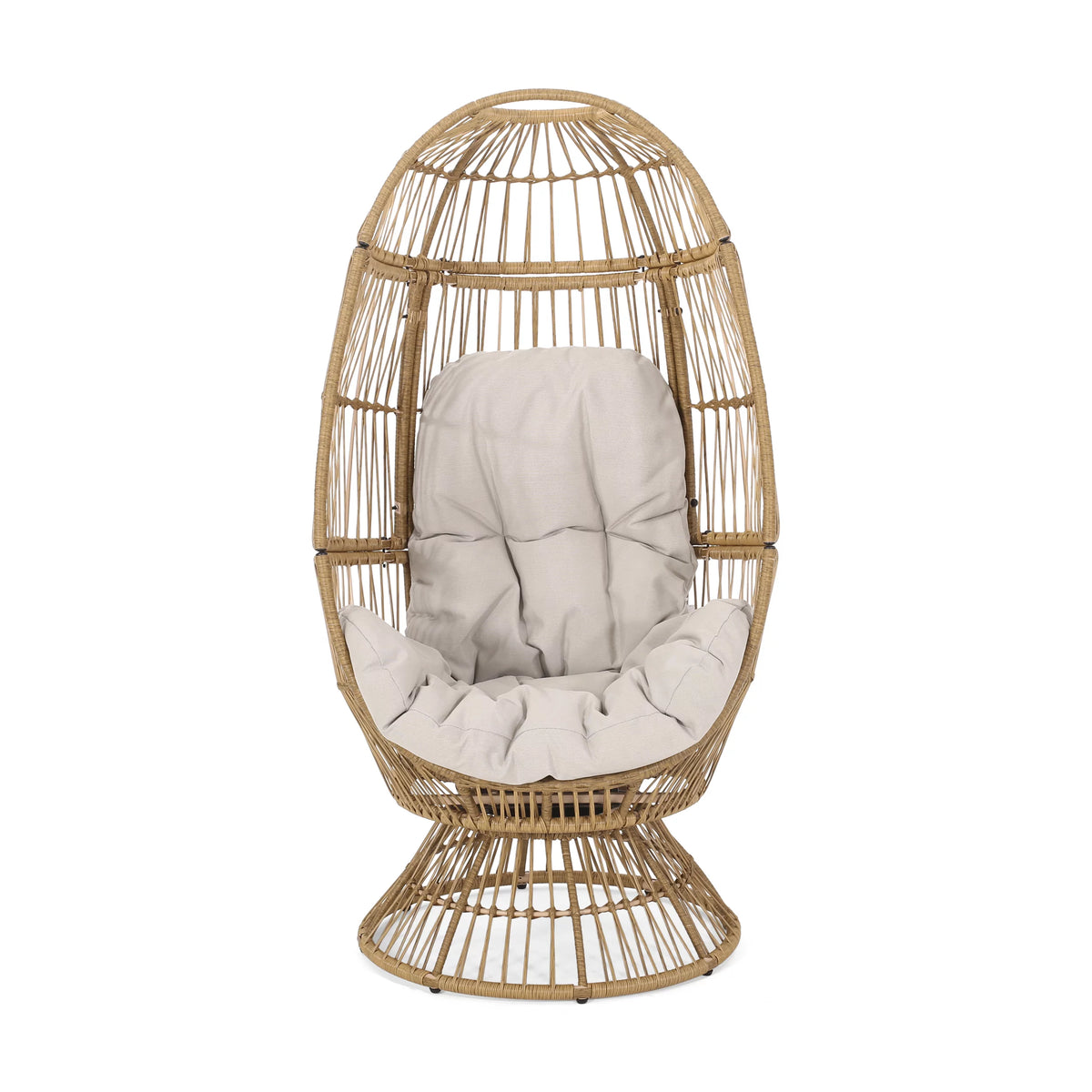 Light Brown Wicker Swivel Egg Chair with Cushion M185