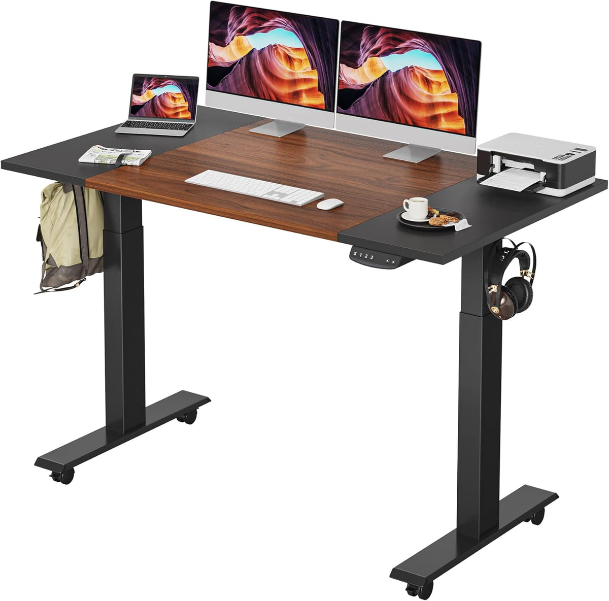 63 x 24 Inches Electric Standing Desk with Espresso and Black Top and Black Frame Q234