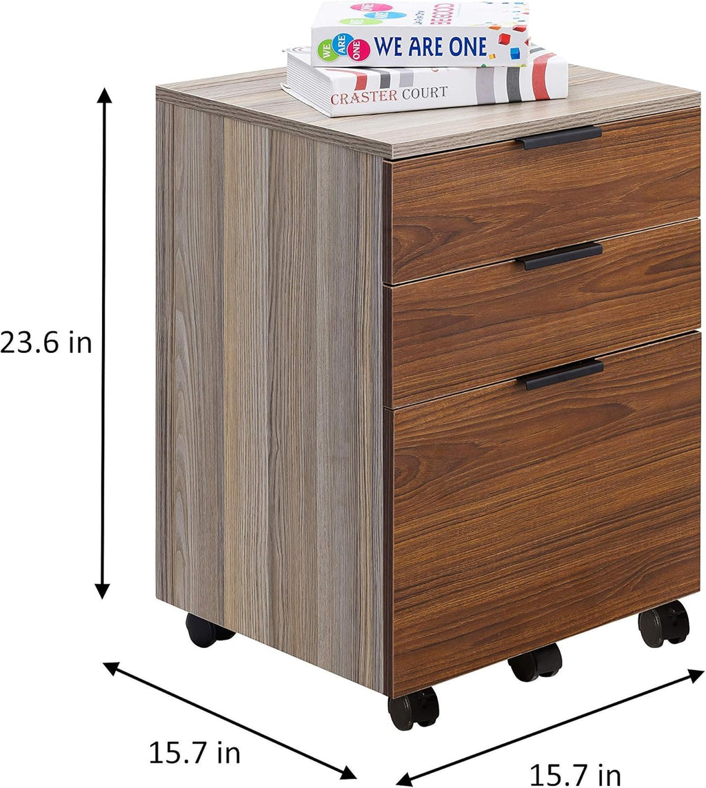 3 Drawer Rolling Wood File Cabinet with Locking Wheels O42905