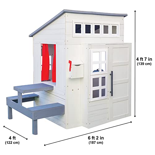 Modern Outdoor Wooden Playhouse with Picnic Table, Mailbox and Outdoor Grill Q68435