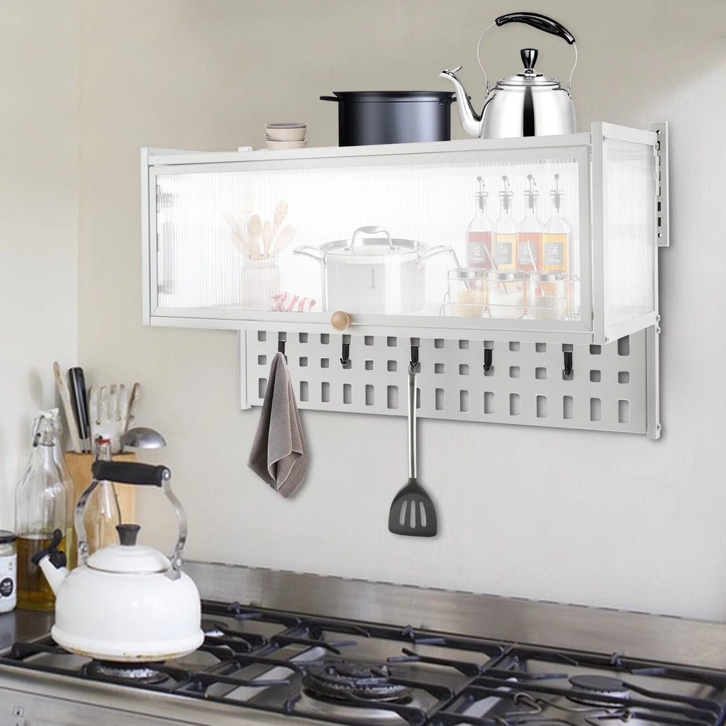 Wall-Mounted Cabinet with Storage Shelf White Translucent S21062