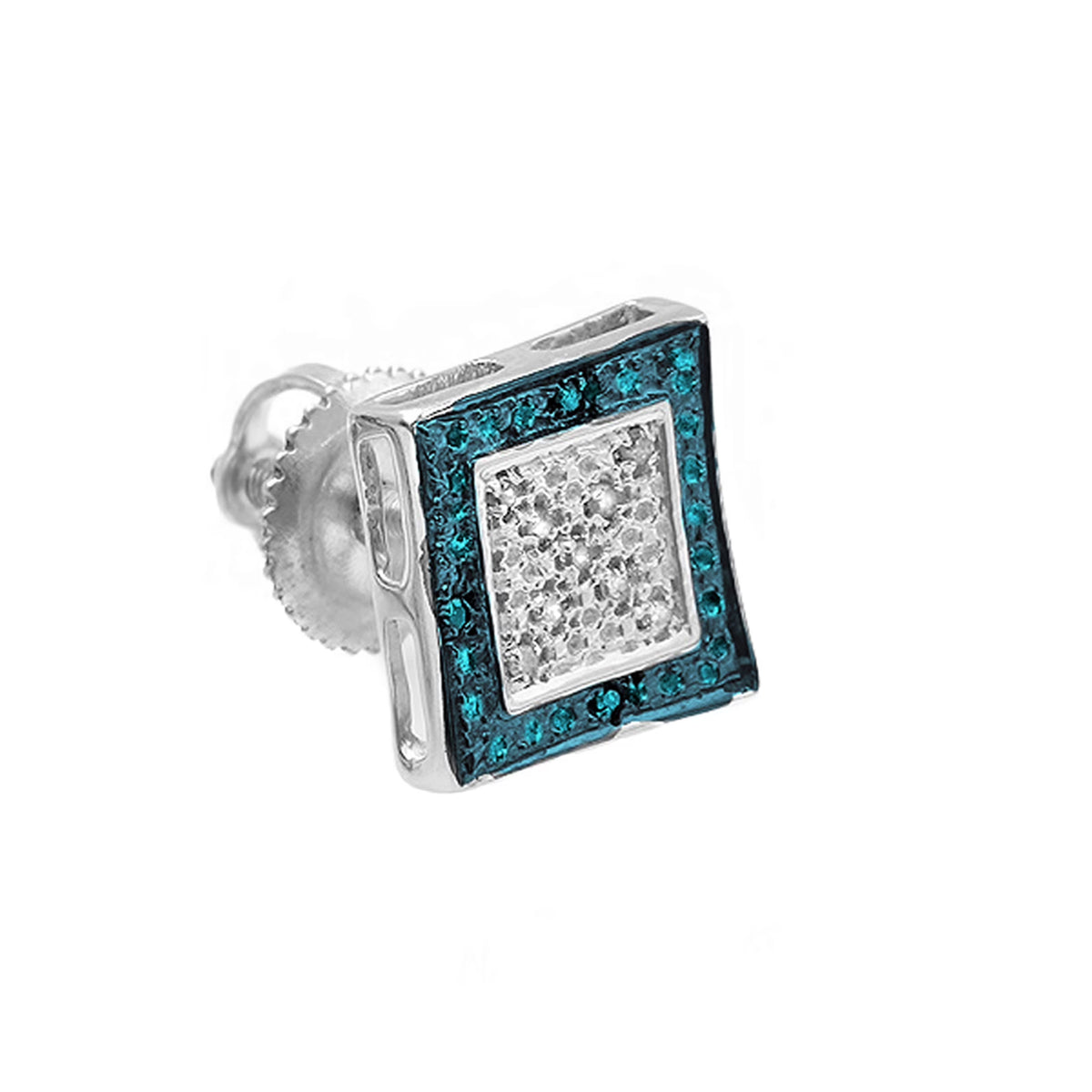 0.05 CT Round Blue White Diamond Kite Stud Earring, Sterling Silver J9866