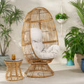 Light Brown Wicker Swivel Egg Chair with Cushion M185