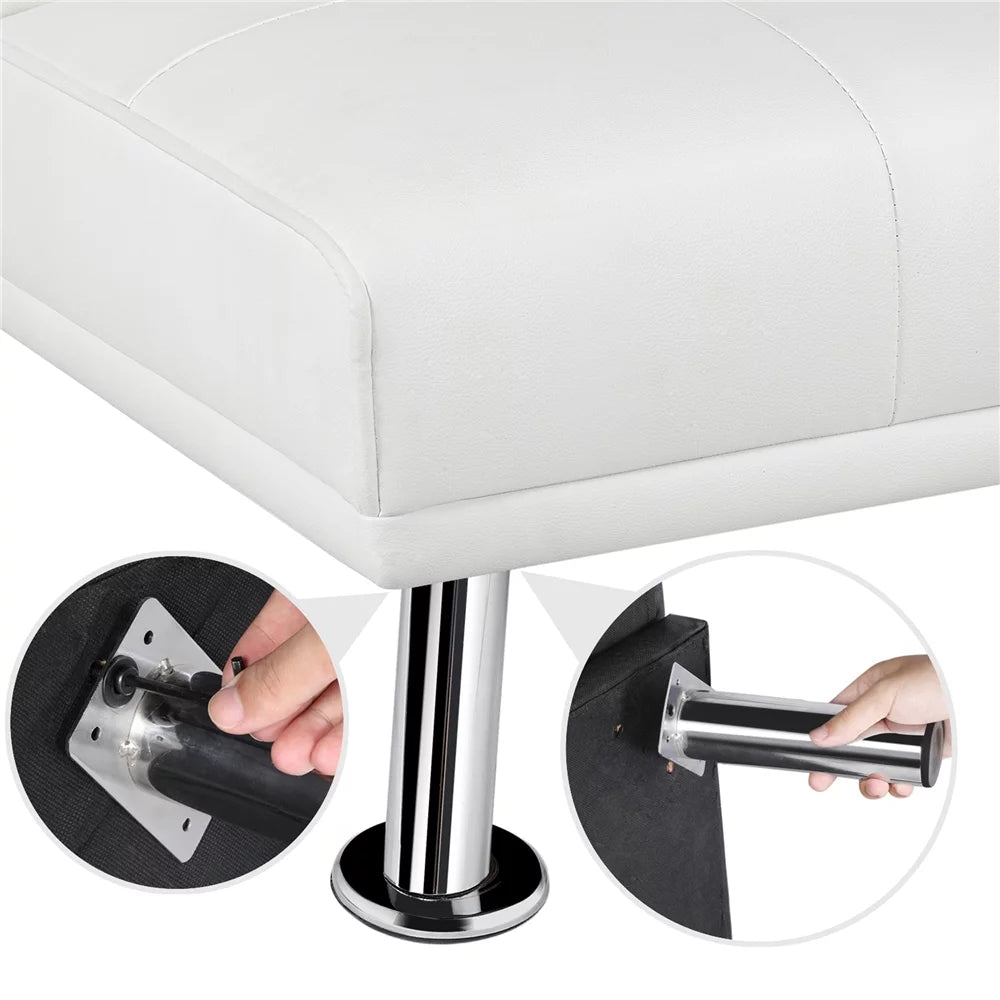White Faux Leather Futon with Cupholders and Pillows D378139
