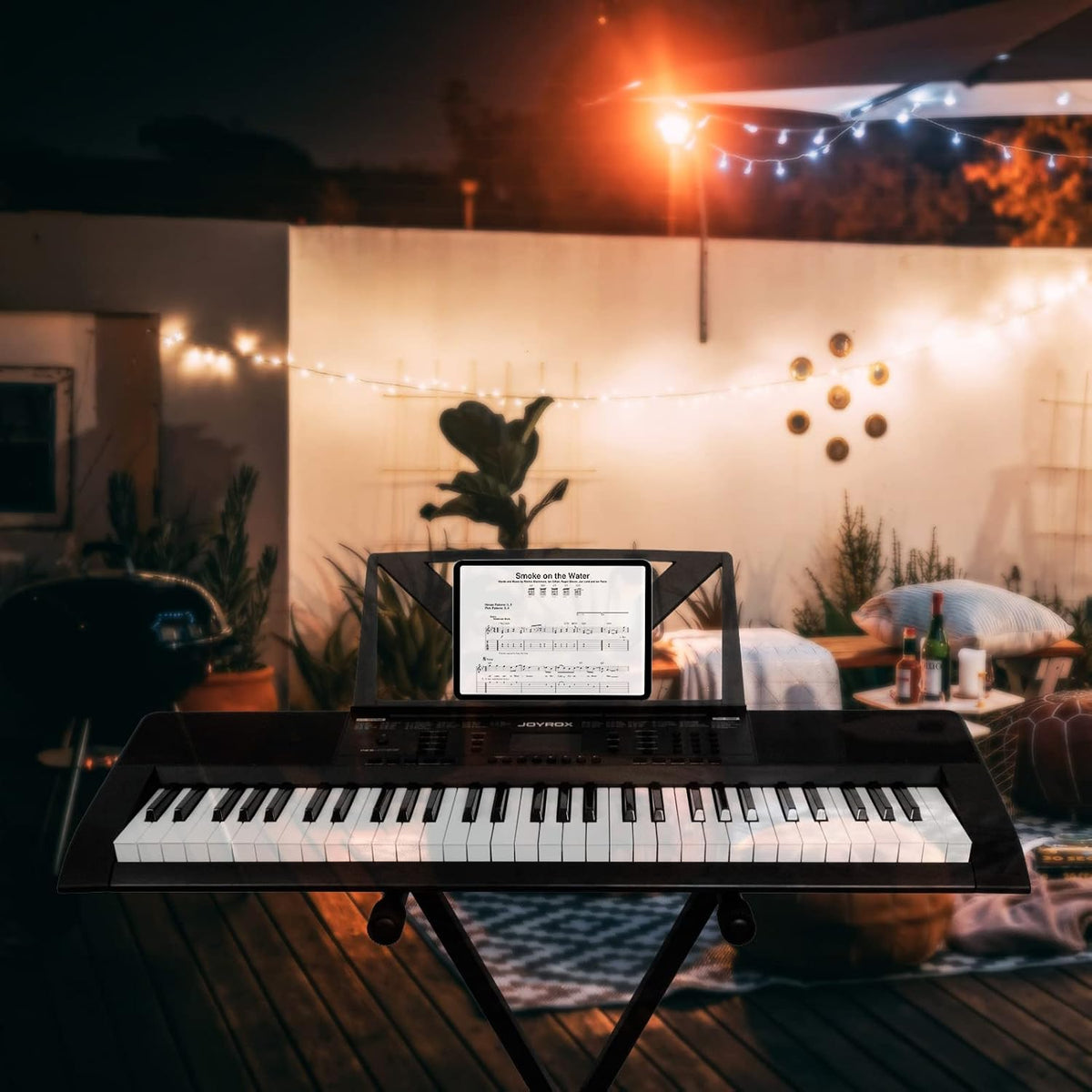 61 Key Piano Keyboard with Keyboard Stand, Bench, Sheet Music Stand, Headphones, Speakers L4437