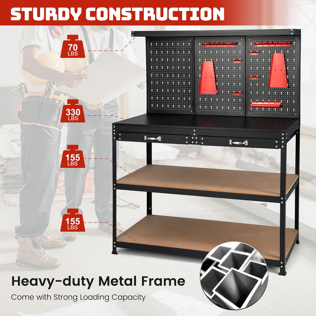 48'' Workbench with Peg Board Hook Kit & Drawers V8807
