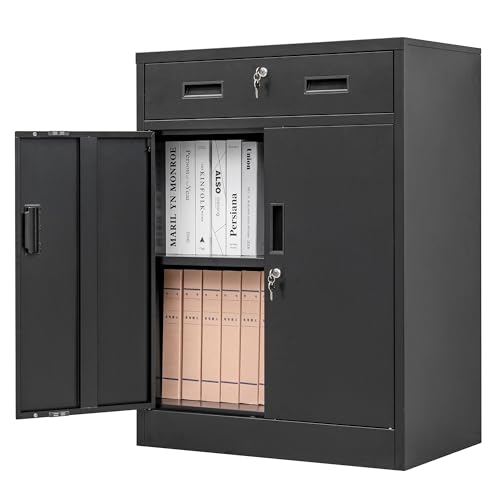 Black 36" Locking Steel Storage Cabinet with Adjustable Shelves O294936
