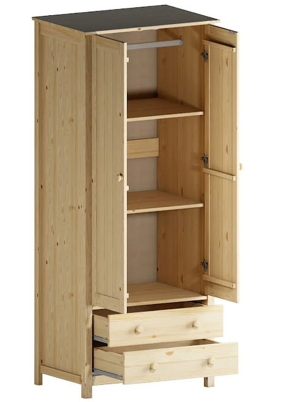 Unfinished Wood Wardrobe Closet with 2 Doors and 2 Drawers A9340