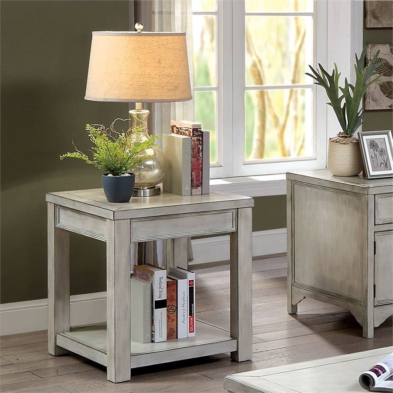 Antique White Farmhouse Wood End Table H219