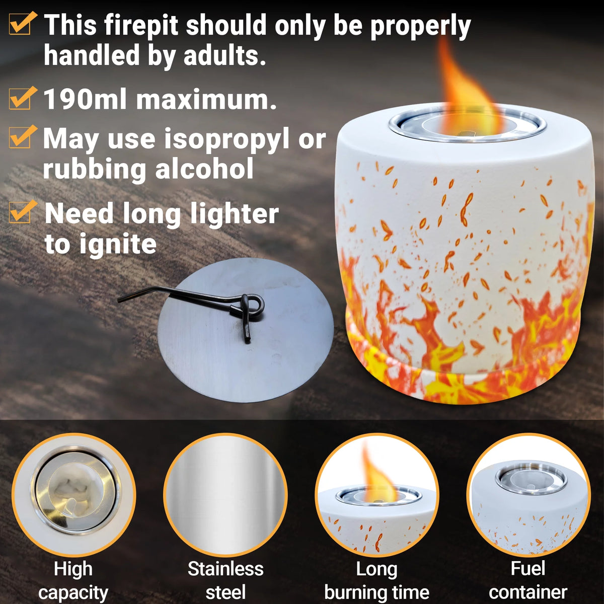 White Round Concrete Bio Ethanol Tabletop Fire Pit A224