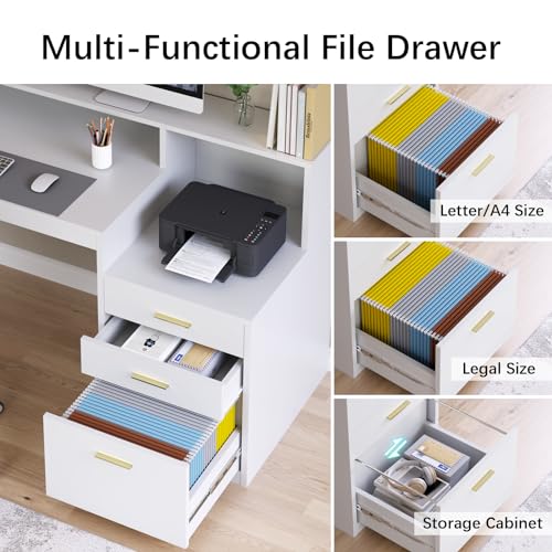 Black Computer Desk with 3 Drawer and Storage Shelves K2916