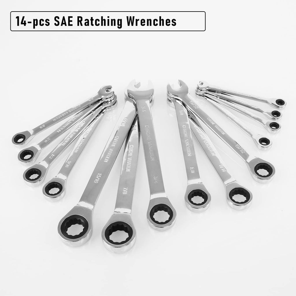 14-Piece Ratcheting Combination Wrench Set, Chrome Vanadium Steel P4123