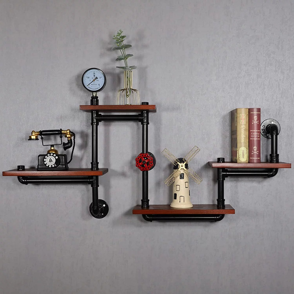 Industrial Pipe Wall-Mounted Wood Shelving Z78568