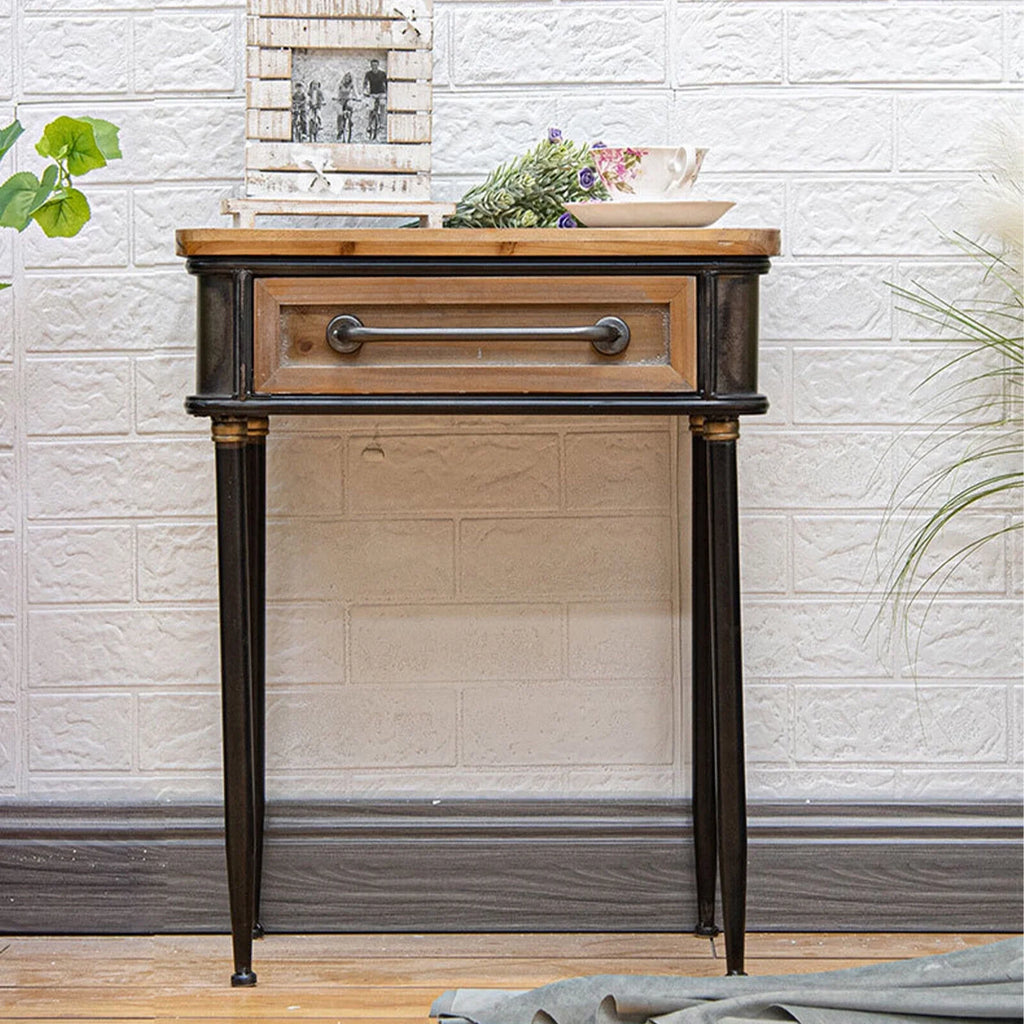 Mid Century One Drawer Wood Side Table with Storage G16615