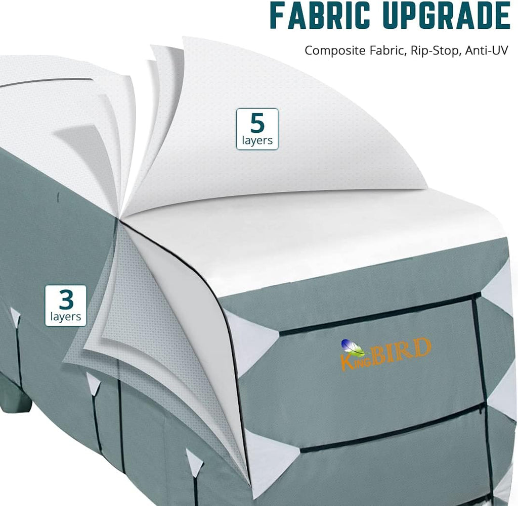 RV Cover, 5 Layers Anti-UV Top Panel, Fits 23'-26' Motorhome, with 2Pcs Straps & 4 Tire Covers S3660