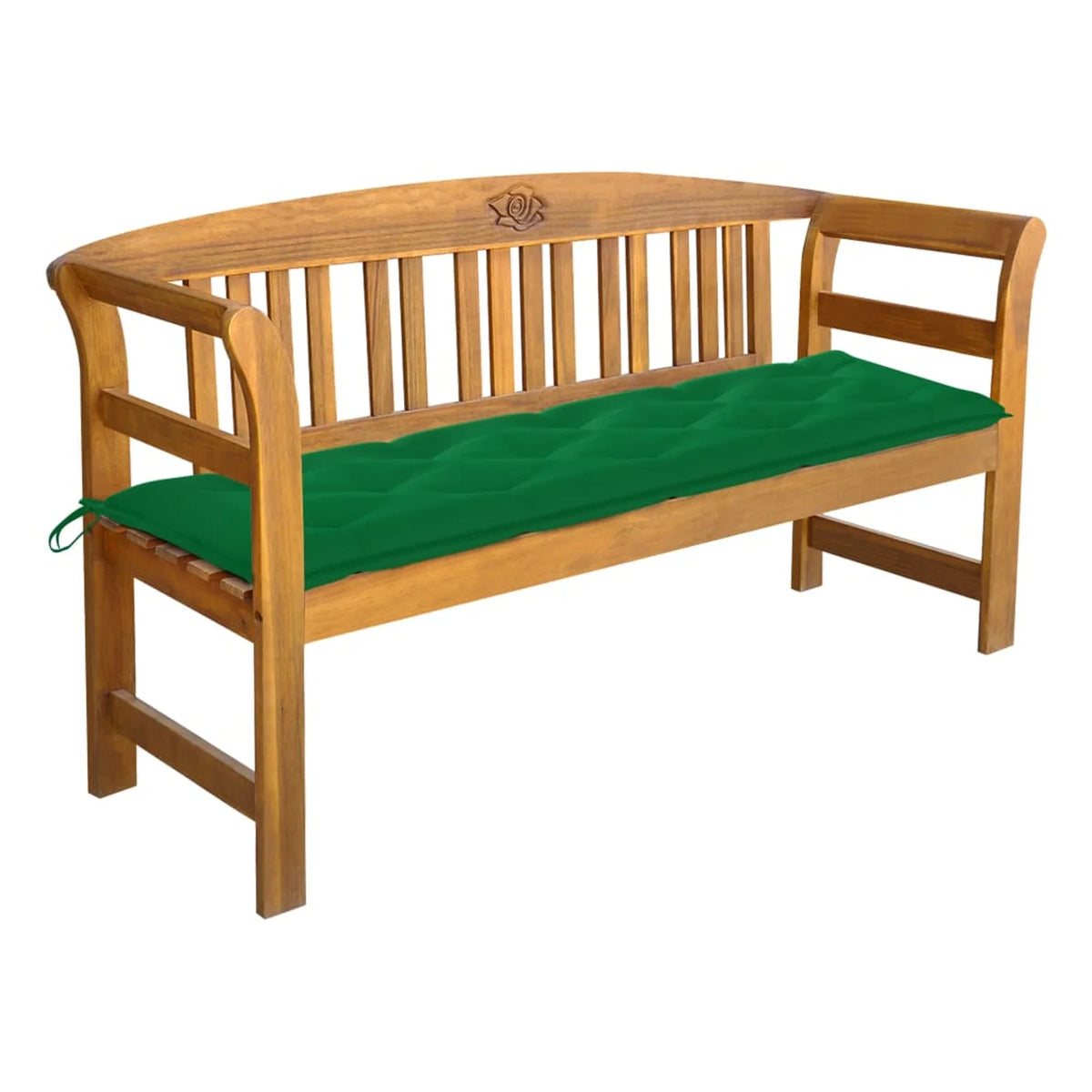 Green Cushion Acacia Wood Garden Bench D182384