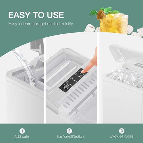 Countertop Ice Maker, 9 Cubes in 6 Mins, 26lbs in 24Hrs, 2 Sizes of Bullet Ice, Auto-Cleaning, Portable Ice Machine with Handle, Basket and Scoop R83026