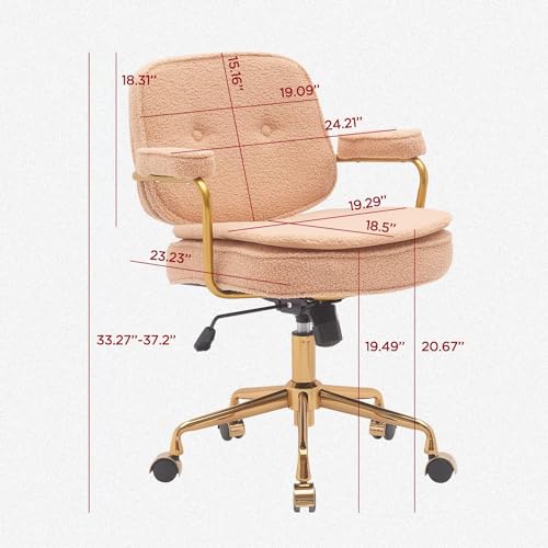 Camel Boucle Desk Chair with Wheels and Arms and Gold Metal Legs M81466