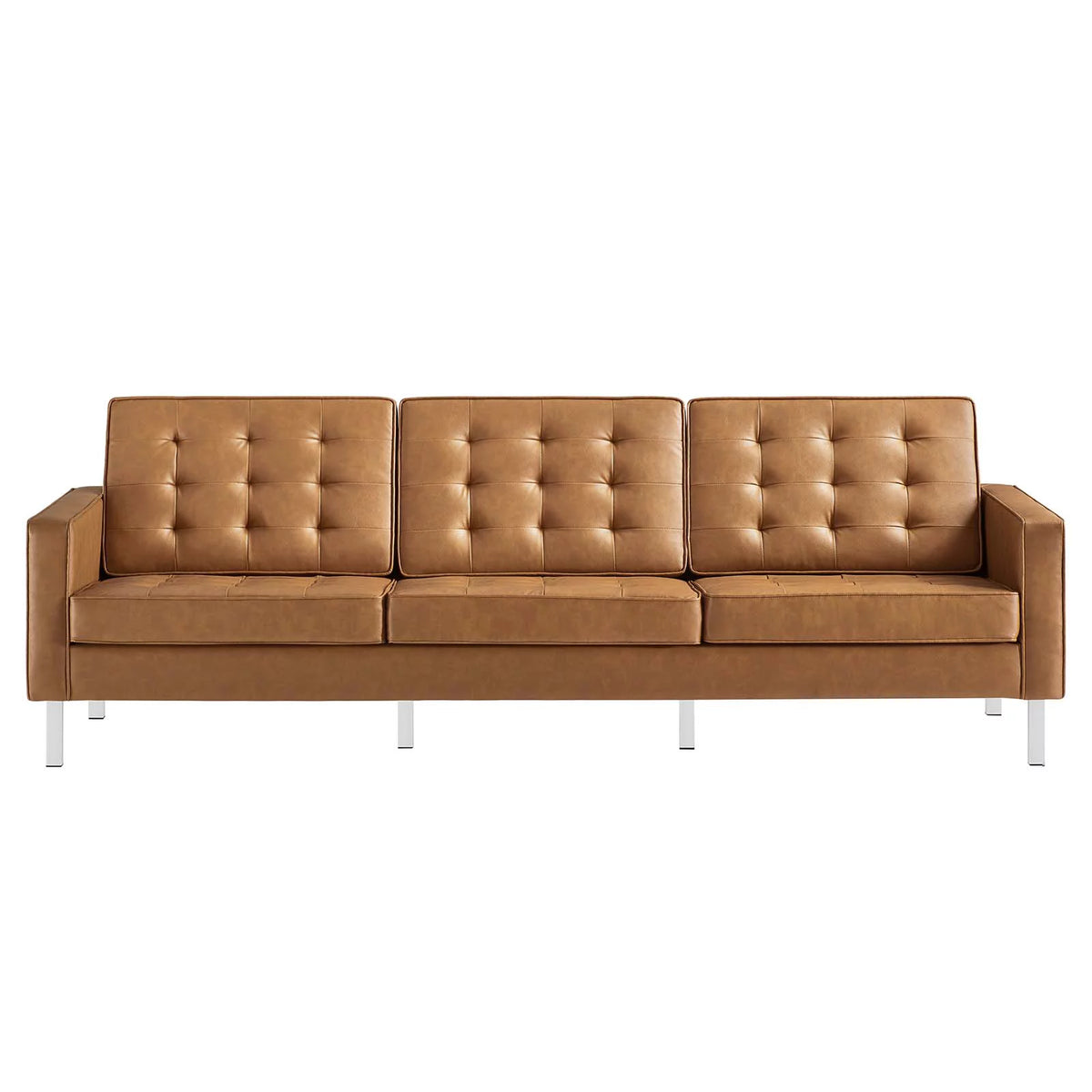 Silver Tan Vegan Leather Upholstered Sofa F23928