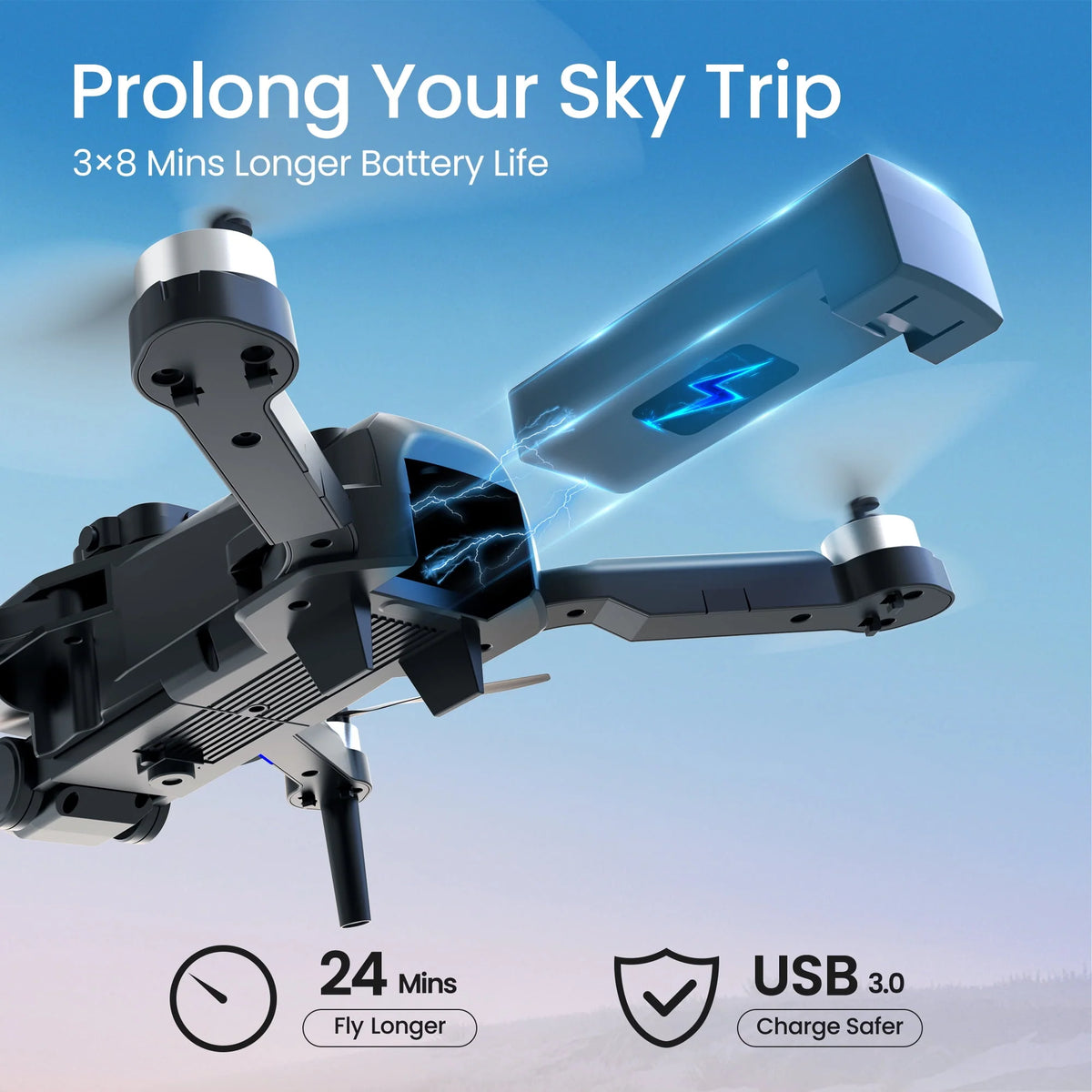 6K HD Camera Drone with 3 Batteries Black E410731