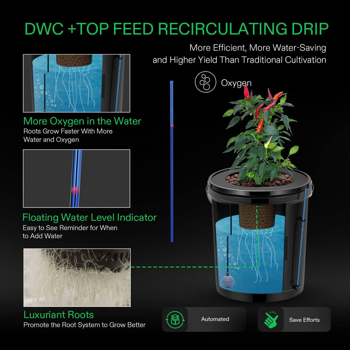 5-Gallon Deep Water Culture Hydroponics Grow System S91811
