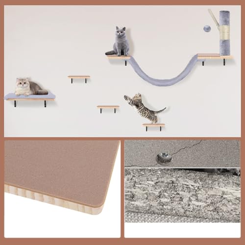 Beige Cat Wall Furniture Set with Hammock and Scratching Post W553164