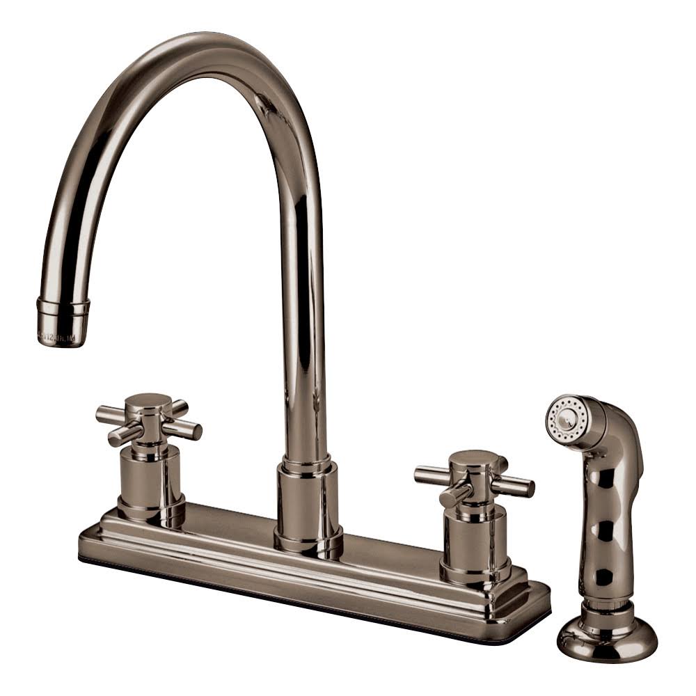 Two Handle Centerset Kitchen Faucet with Sprayer Satin Nickel L153