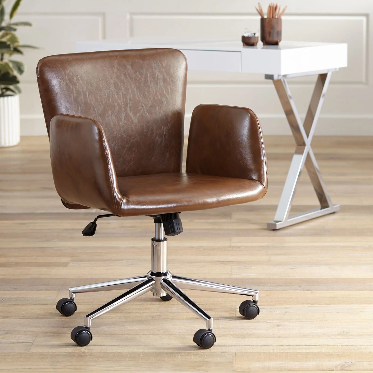 Brown Faux Leather Swivel Office Chair N661430