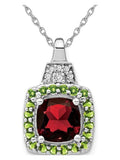 14K White Gold Garnet and Peridot Pendant Necklace with Chain G8136