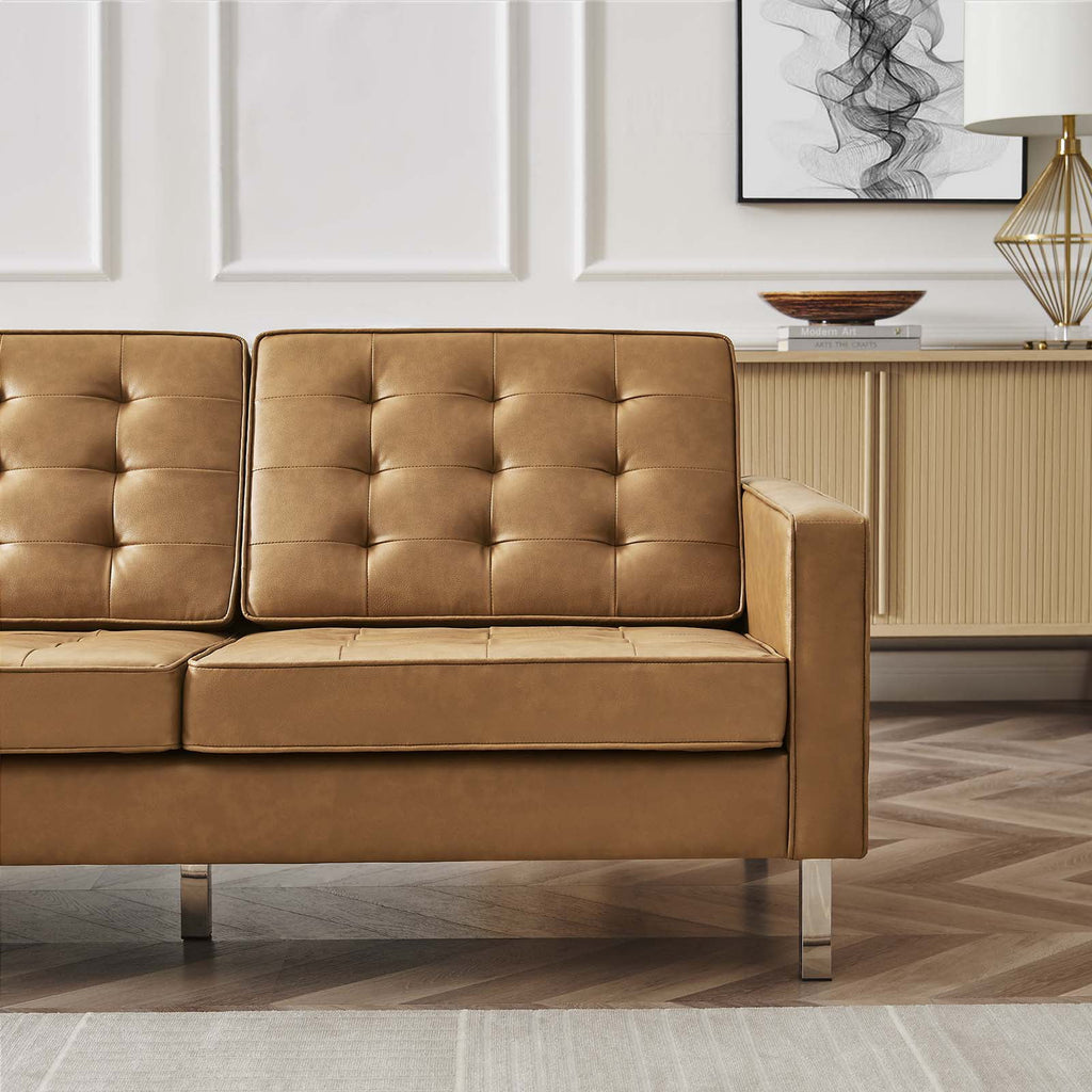 Silver Tan Vegan Leather Upholstered Sofa F23928