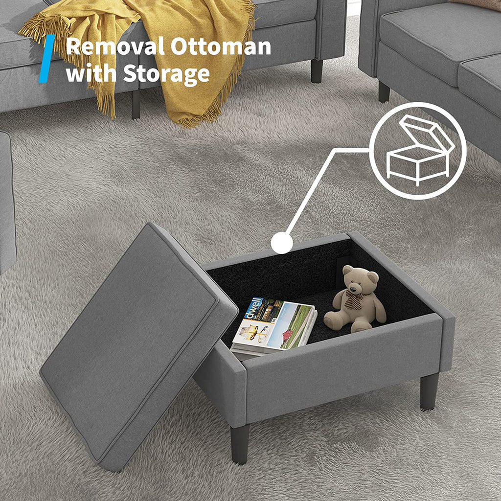 Light Gray Convertible Sectional Sofa with Storage Ottoman O78010