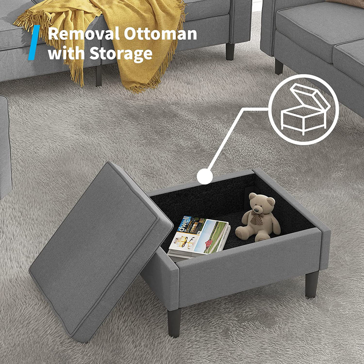 Light Gray Convertible Sectional Sofa with Storage Ottoman O78010