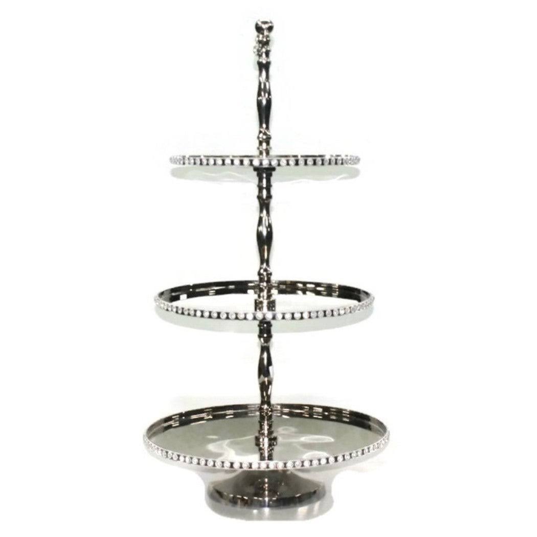3 Tier Nickel Plated Cake Stand with Chatons, 18.5 inch Z34011