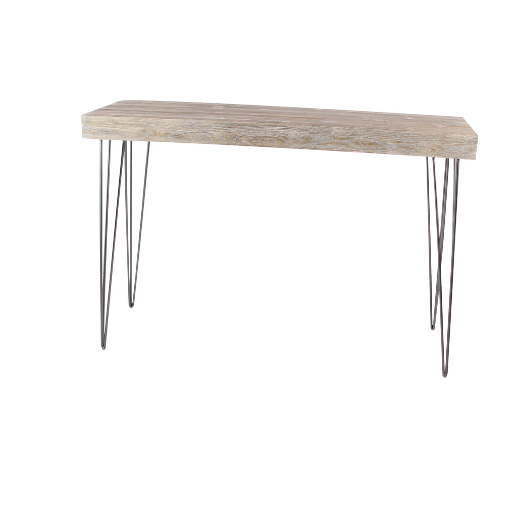 Brown Wood Console Table with Black Metal Hairpin Legs A8589