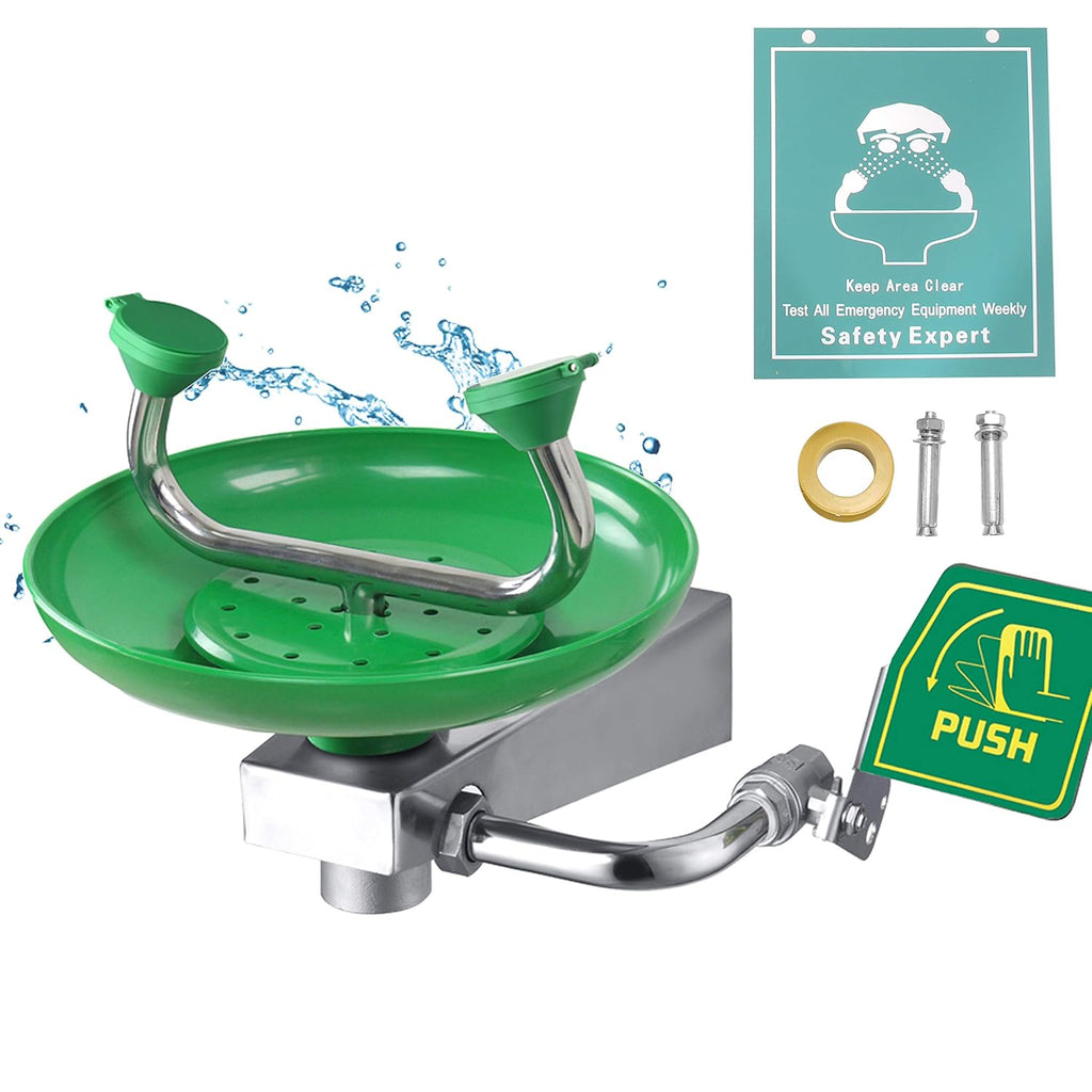 Eye Wash Station Wall Mount Stainless Steel Emergency Eyewash Station with Eye Wash Sign J1250