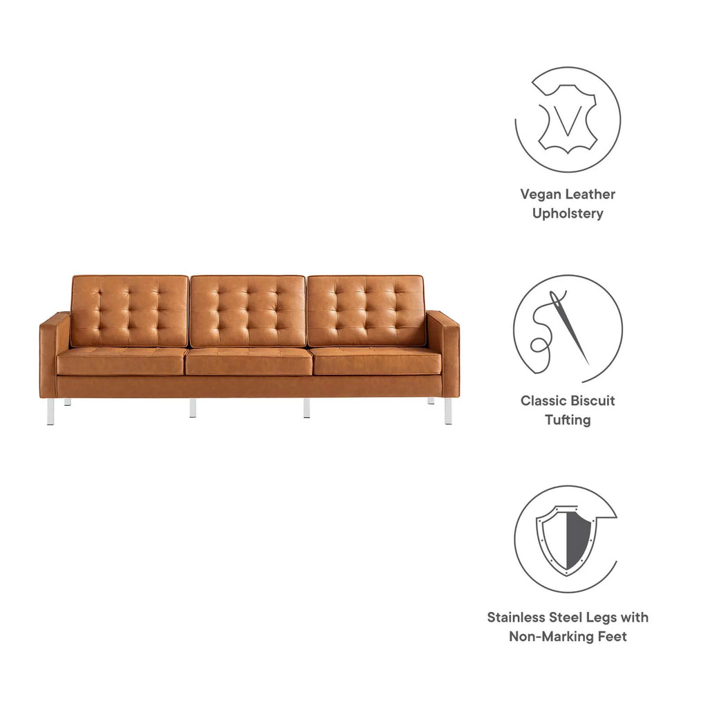 Silver Tan Vegan Leather Upholstered Sofa F23928