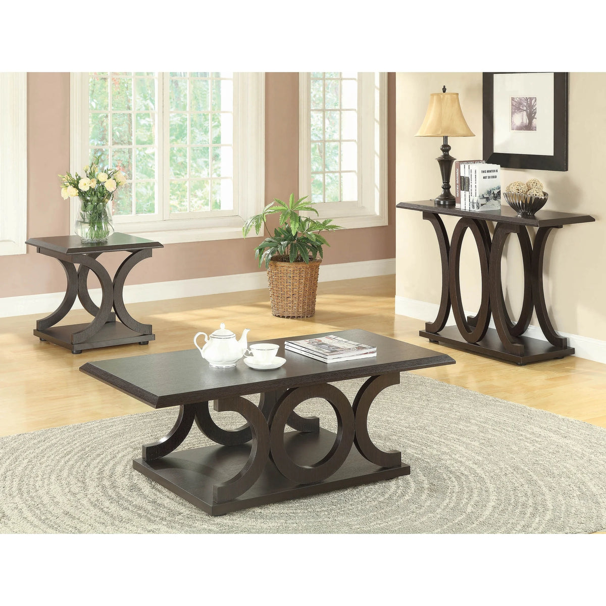 Cappuccino C-shaped Base Sofa Table C25929