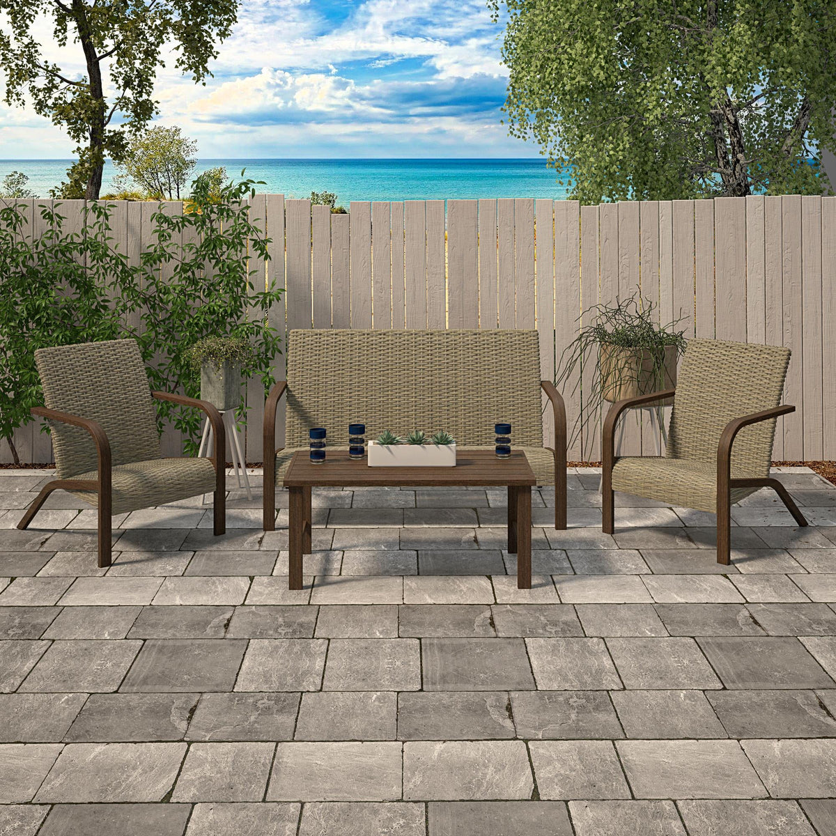 Warm Gray Patio Furniture Set Loveseat and Coffee Table M165498