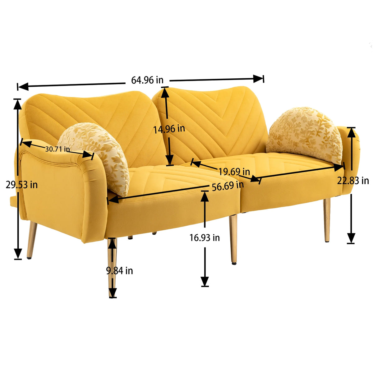 Velvet Loveseat Sofa with 2 Bolster Pillows R42720