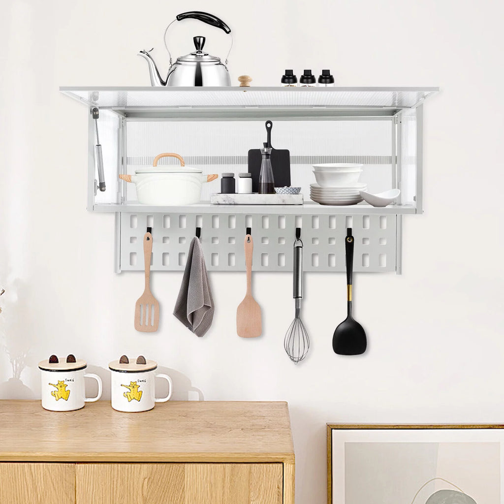 Wall-Mounted Cabinet with Storage Shelf White Translucent S21062