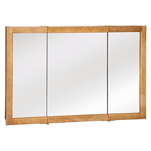 Nutmeg Oak Assembled Frame Bathroom Wall Cabinet with Mirrored Doors, 36" Z6450